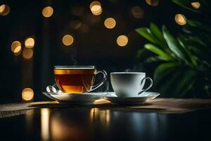 a cup of tea and a cup of coffee on a table. AI-Generated photo