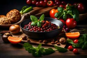 cranberry sauce with bread, nuts and oranges. AI-Generated photo