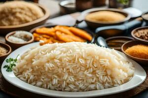 a plate of rice with different spices and other ingredients. AI-Generated photo