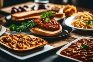 varios comidas en un mesa. generado por ai foto