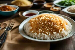 a plate of rice with sesame seeds and other ingredients. AI-Generated photo