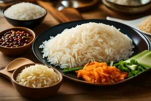 a plate of rice, carrots, and other ingredients. AI-Generated photo