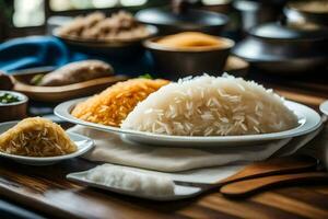 various types of rice are on a table. AI-Generated photo