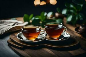 two cups of tea on a wooden table. AI-Generated photo