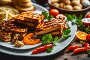 grilled tofu with vegetables and tomatoes. AI-Generated photo