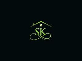 real inmuebles sk lujo logo, minimalista edificio sk logo icono para casa vector