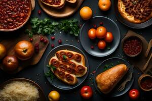 various foods on a table. AI-Generated photo