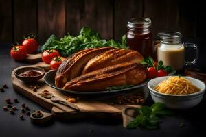 the turkey is on a wooden table with a wooden background. AI-Generated photo