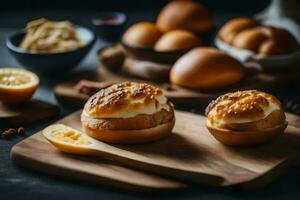 biscuits on a wooden board with butter and other ingredients. AI-Generated photo