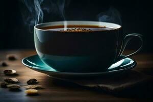 a cup of coffee with a smoke rising from it. AI-Generated photo