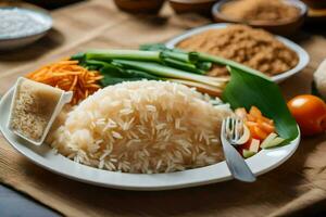 a plate of rice with vegetables and other ingredients. AI-Generated photo