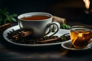 tea and spices on a wooden table. AI-Generated photo