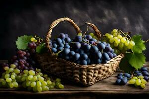 grapes, basket, still life, still life hd wallpaper. AI-Generated photo