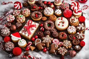 christmas cookies and cakes on a plate. AI-Generated photo