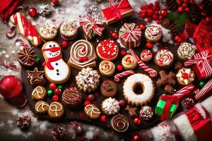 christmas cookies on a wooden table. AI-Generated photo