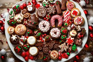 Navidad galletas en un lámina. generado por ai foto