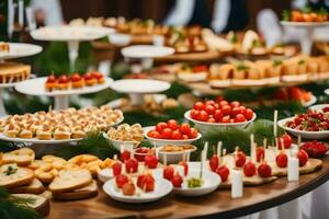 a buffet table with many different types of food. AI-Generated photo