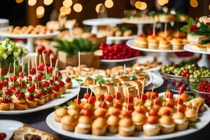 a buffet table with many different types of food. AI-Generated photo