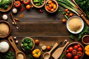 a variety of vegetables and spices are arranged in bowls. AI-Generated photo