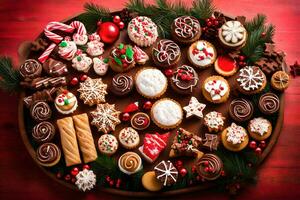 Navidad galletas en un plato. generado por ai foto