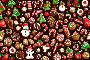 christmas cookies and candy canes on a dark background. AI-Generated photo