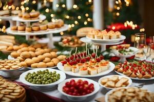 a buffet table with various types of food. AI-Generated photo