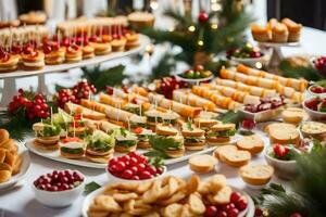 a buffet table with various types of food. AI-Generated photo