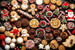 christmas cookies on a black tray. AI-Generated photo