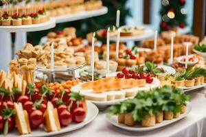 a buffet table with many different types of food. AI-Generated photo