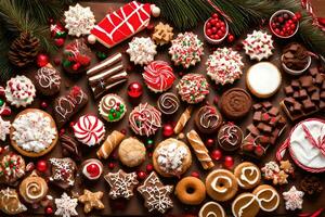 Navidad galletas y caramelo en un mesa. generado por ai foto