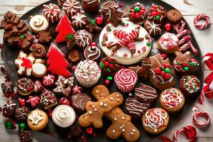 christmas cookies and cakes on a plate. AI-Generated photo