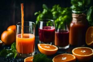 a glass of juice with oranges and mint. AI-Generated photo