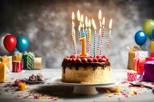 un cumpleaños pastel con velas en él. generado por ai foto