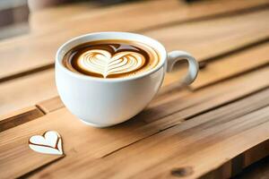 a cup of coffee with a heart shaped latte art. AI-Generated photo