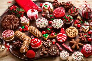 a large assortment of christmas cookies and candies. AI-Generated photo