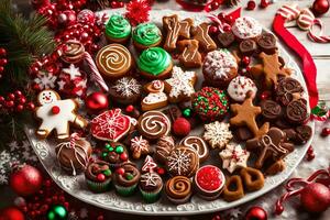 Navidad galletas en un lámina. generado por ai foto