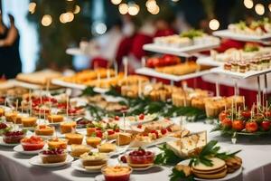 a buffet table with many different types of food. AI-Generated photo