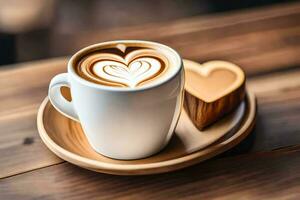 a cup of coffee with a heart shape in the foam. AI-Generated photo