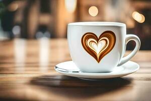un taza de café con un corazón dibujado en él. generado por ai foto
