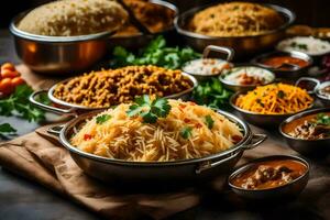 indian food dishes in bowls on a table. AI-Generated photo