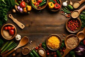 a variety of vegetables and spices are arranged in bowls. AI-Generated photo