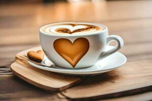 a cup of coffee with a heart shaped latte. AI-Generated photo