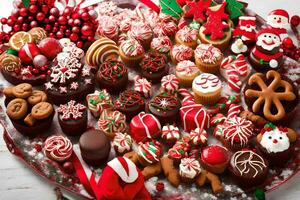 a platter of christmas cookies and candies. AI-Generated photo