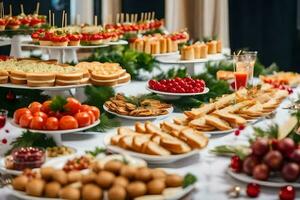 a buffet table with many different types of food. AI-Generated photo