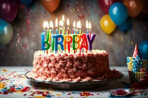cumpleaños pastel con velas generado por ai foto