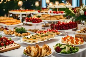 a buffet table with many different types of food. AI-Generated photo