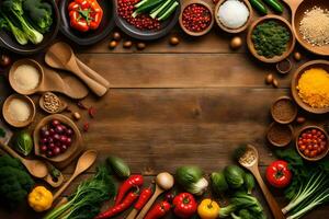 a variety of vegetables and spices are arranged in bowls. AI-Generated photo