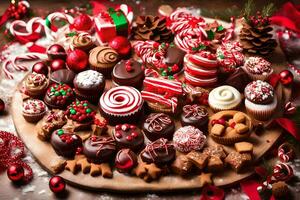 a platter of christmas sweets and candies. AI-Generated photo