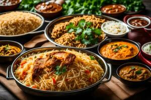 indian food dishes in bowls on a table. AI-Generated photo