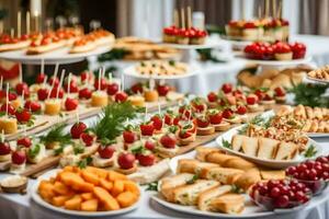 a buffet table with various types of food. AI-Generated photo